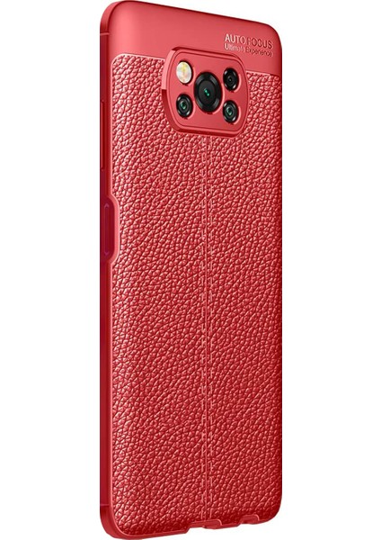 Xiaomi Poco X3 NFC Kılıf Deri Dokulu Silikon Kırmızı