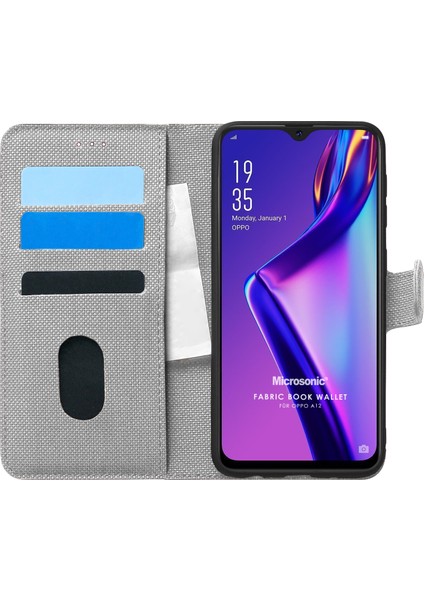 Oppo A12 Kılıf Fabric Book Wallet Gri