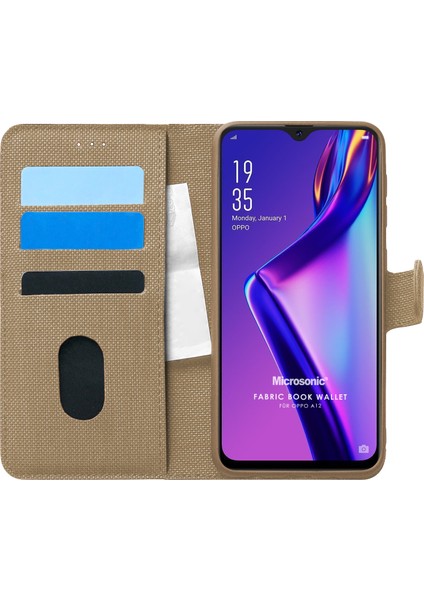 Oppo A12 Kılıf Fabric Book Wallet Gold