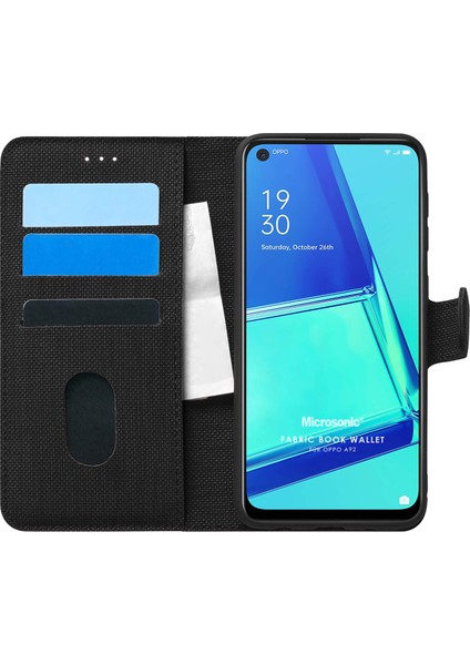 Oppo A92 Kılıf Fabric Book Wallet Siyah