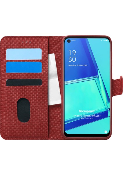 Oppo A92 Kılıf Fabric Book Wallet Kırmızı