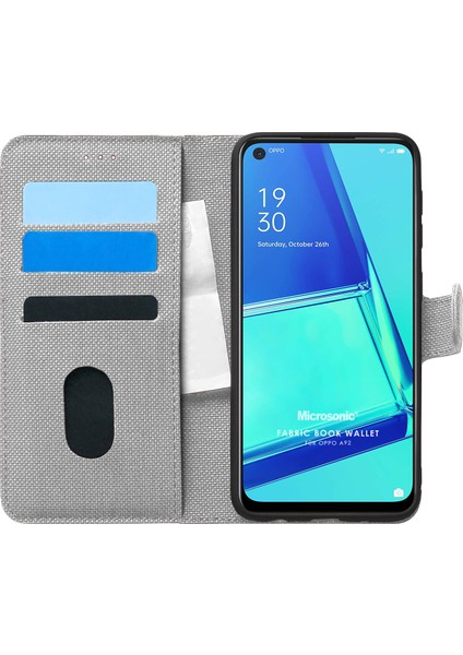 Oppo A92 Kılıf Fabric Book Wallet Gri