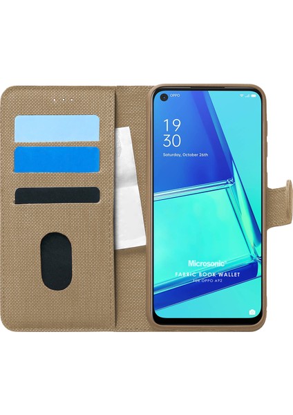 Oppo A92 Kılıf Fabric Book Wallet Gold