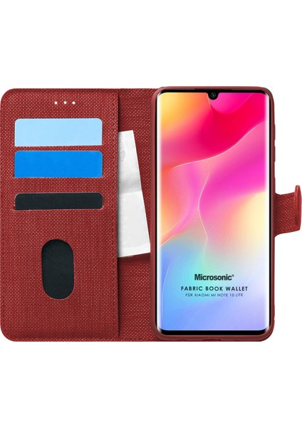 Xiaomi Mi Note 10 Lite Kılıf Fabric Book Wallet Kırmızı