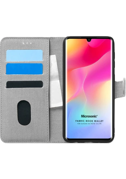 Xiaomi Mi Note 10 Lite Kılıf Fabric Book Wallet Gri