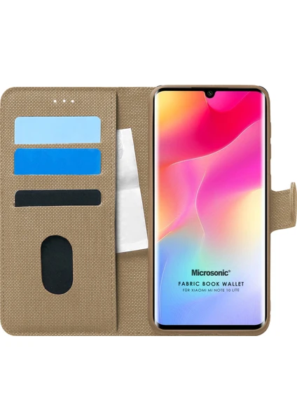 Xiaomi Mi Note 10 Lite Kılıf Fabric Book Wallet Gold