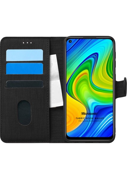 Xiaomi Redmi Note 9 Kılıf Fabric Book Wallet Siyah