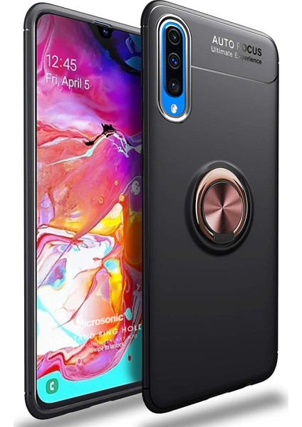 Samsung Galaxy A70 Kılıf Kickstand Ring Holder Siyah Rose