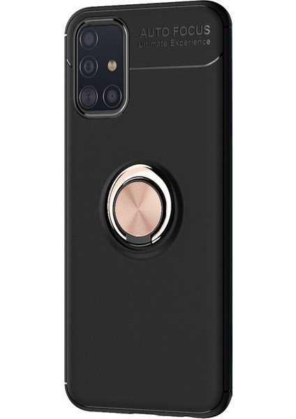 Samsung Galaxy A71 Kılıf Kickstand Ring Holder Siyah Rose