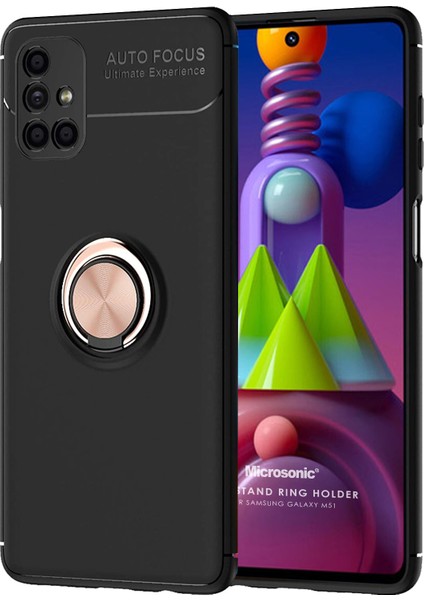 Samsung Galaxy M51 Kılıf Kickstand Ring Holder Siyah Rose
