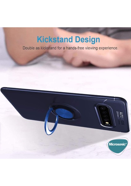 Samsung Galaxy S10 Plus Kılıf Kickstand Ring Holder Siyah Rose