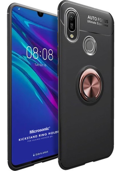 Huawei Honor 8A Kılıf Kickstand Ring Holder Siyah Rose