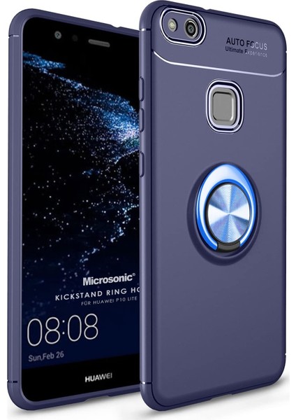 Huawei P10 Lite Kılıf Kickstand Ring Holder Lacivert
