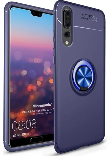 Huawei P20 Pro Kılıf Kickstand Ring Holder Lacivert