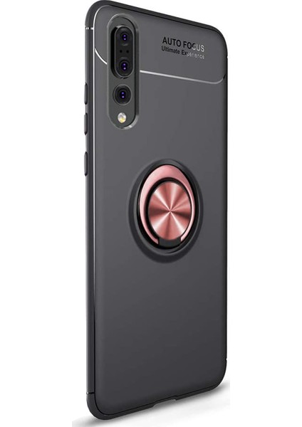 Huawei P20 Pro Kılıf Kickstand Ring Holder Siyah Rose