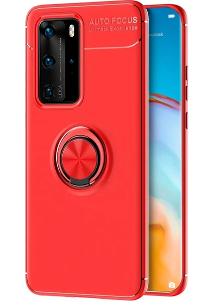 Huawei P40 Pro Kılıf Kickstand Ring Holder Kırmızı