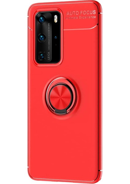 Huawei P40 Pro Kılıf Kickstand Ring Holder Kırmızı