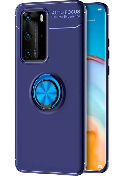 Huawei P40 Pro Kılıf Kickstand Ring Holder Lacivert