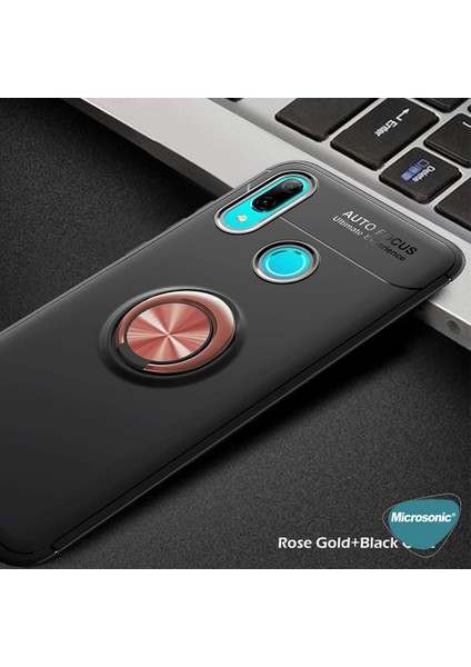 Huawei P Smart 2019 Kılıf Kickstand Ring Holder Siyah Rose