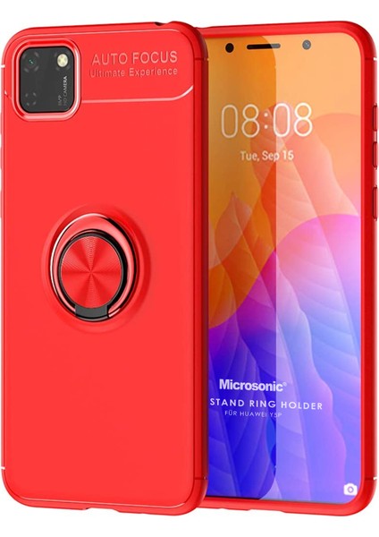 Huawei Y5P Kılıf Kickstand Ring Holder Kırmızı