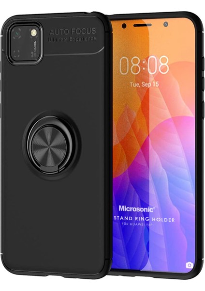 Huawei Y5P Kılıf Kickstand Ring Holder Siyah