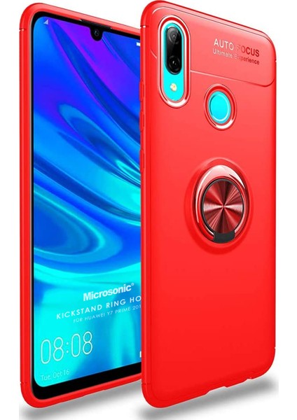 Huawei Y7 Prime 2019 Kılıf Kickstand Ring Holder Kırmızı
