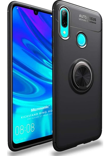 Huawei Y7 Prime 2019 Kılıf Kickstand Ring Holder Siyah