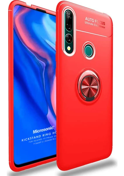 Huawei Y9 Prime 2019 Kılıf Kickstand Ring Holder Kırmızı