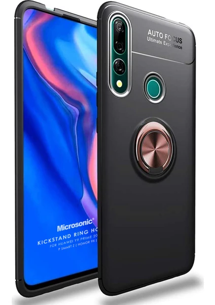 Huawei Y9 Prime 2019 Kılıf Kickstand Ring Holder Siyah Rose