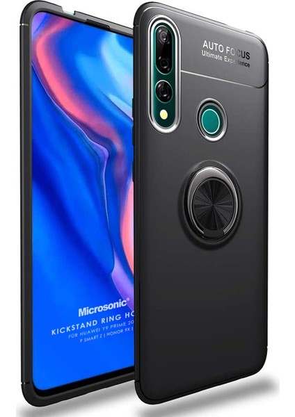 Huawei Y9 Prime 2019 Kılıf Kickstand Ring Holder Siyah