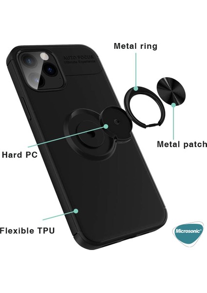 Apple iPhone 11 Pro Kılıf Kickstand Ring Holder Siyah