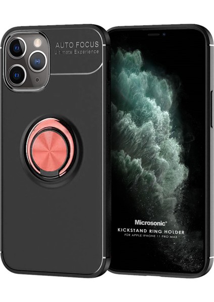 Apple iPhone 11 Pro Max Kılıf Kickstand Ring Holder Siyah Rose