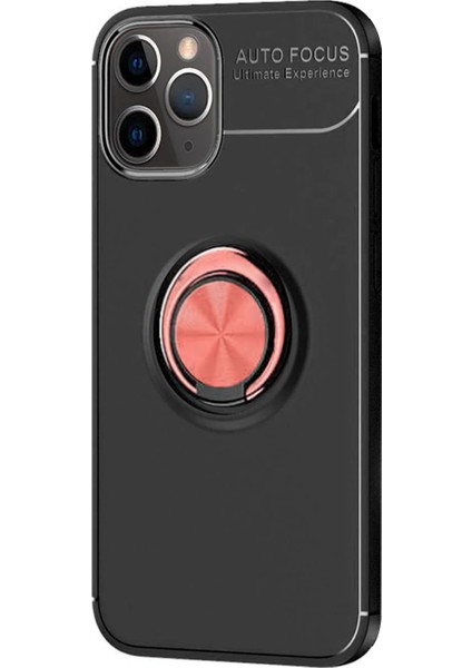 Apple iPhone 12 Pro Max Kılıf Kickstand Ring Holder Siyah Rose Gold