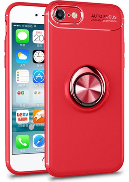 Apple iPhone 8 Kılıf Kickstand Ring Holder Kırmızı