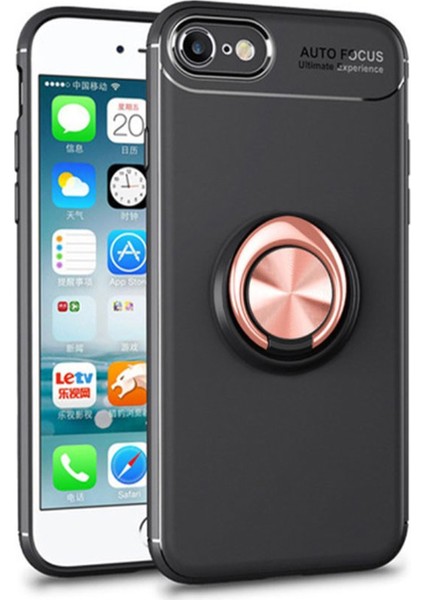Apple iPhone SE 2020 Kılıf Kickstand Ring Holder Siyah Rose