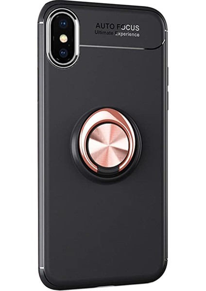 Apple iPhone X Kılıf Kickstand Ring Holder Siyah Rose fiyatları