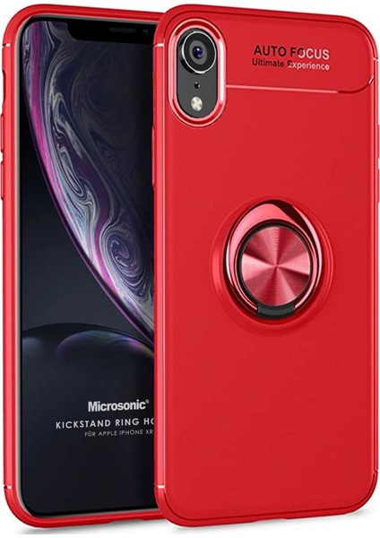 Apple iPhone XR Kılıf Kickstand Ring Holder Kırmızı