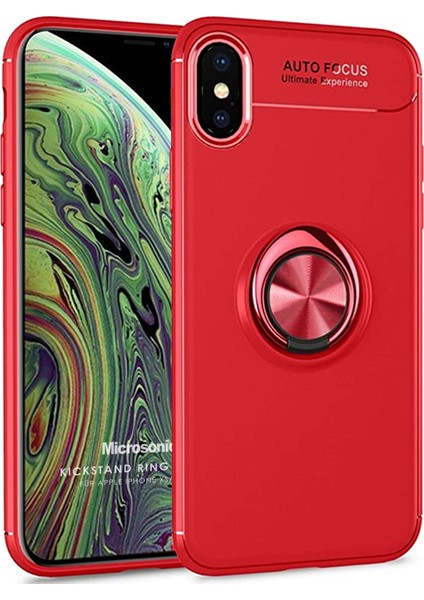 Apple iPhone XS Kılıf Kickstand Ring Holder Kırmızı