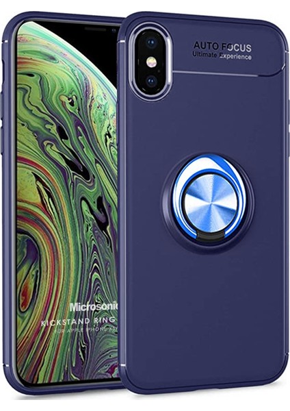 Apple iPhone XS Kılıf Kickstand Ring Holder Lacivert