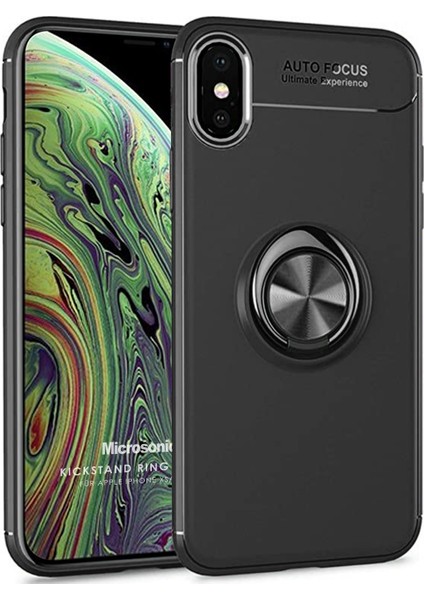 Apple iPhone XS Kılıf Kickstand Ring Holder Siyah