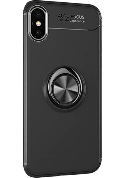 Apple iPhone XS Kılıf Kickstand Ring Holder Siyah