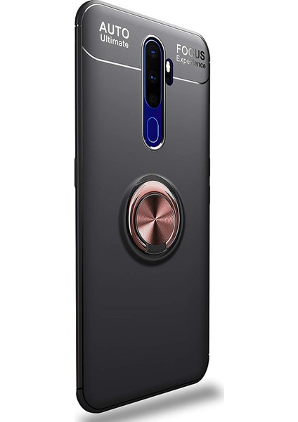 Oppo A9 2020 Kılıf Kickstand Ring Holder Siyah Rose