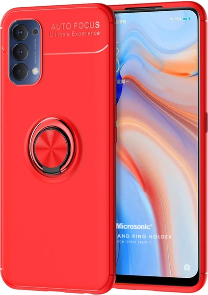 Oppo Reno 4 Kılıf Kickstand Ring Holder Kırmızı