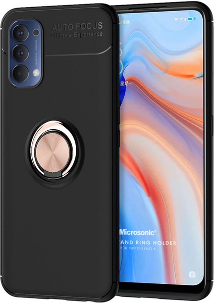 Oppo Reno 4 Kılıf Kickstand Ring Holder Siyah Rose