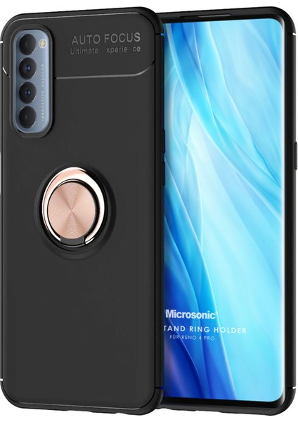 Oppo Reno 4 Pro Kılıf Kickstand Ring Holder Siyah Rose