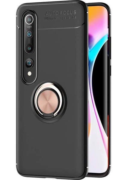 Xiaomi Mi 10 Pro Kılıf Kickstand Ring Holder Siyah Rose