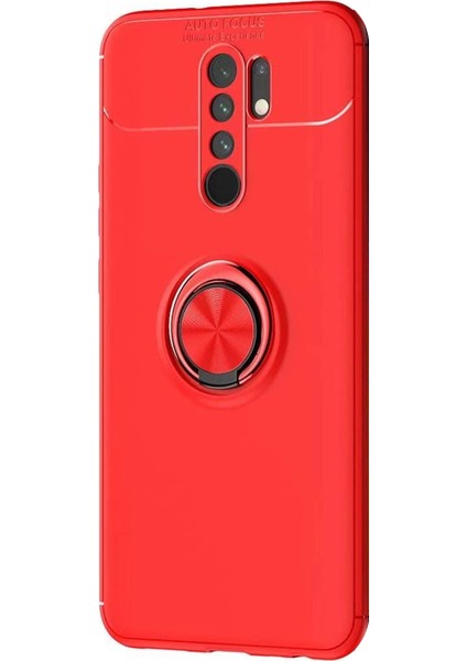 Xiaomi Redmi 9 Kılıf Kickstand Ring Holder Kırmızı