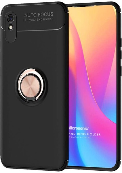 Xiaomi Redmi 9A Kılıf Kickstand Ring Holder Siyah Rose