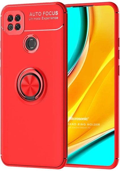 Xiaomi Redmi 9C Kılıf Kickstand Ring Holder Kırmızı