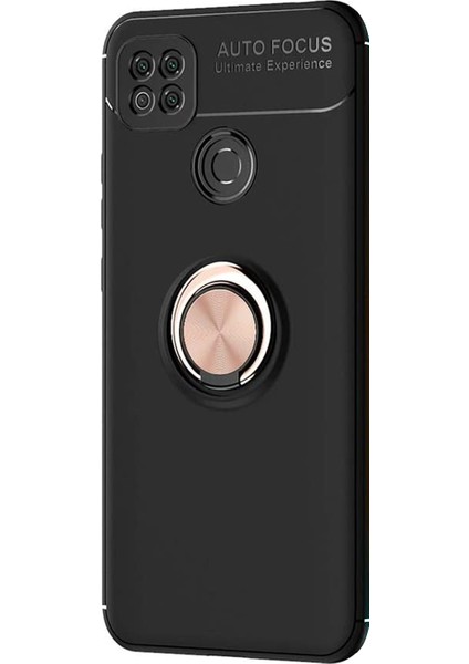 Xiaomi Redmi 9C Kılıf Kickstand Ring Holder Siyah Rose
